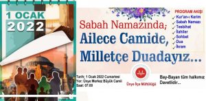 1 Ocak 2022 Cumartesi günü ülke genelinde tüm camilerde sabah