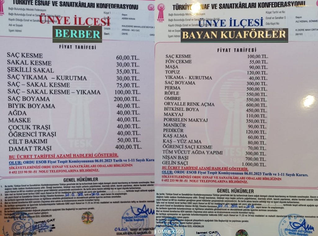 BERBER VE KUAFÖR TARİFELERİ AÇIKLANDI k 4
