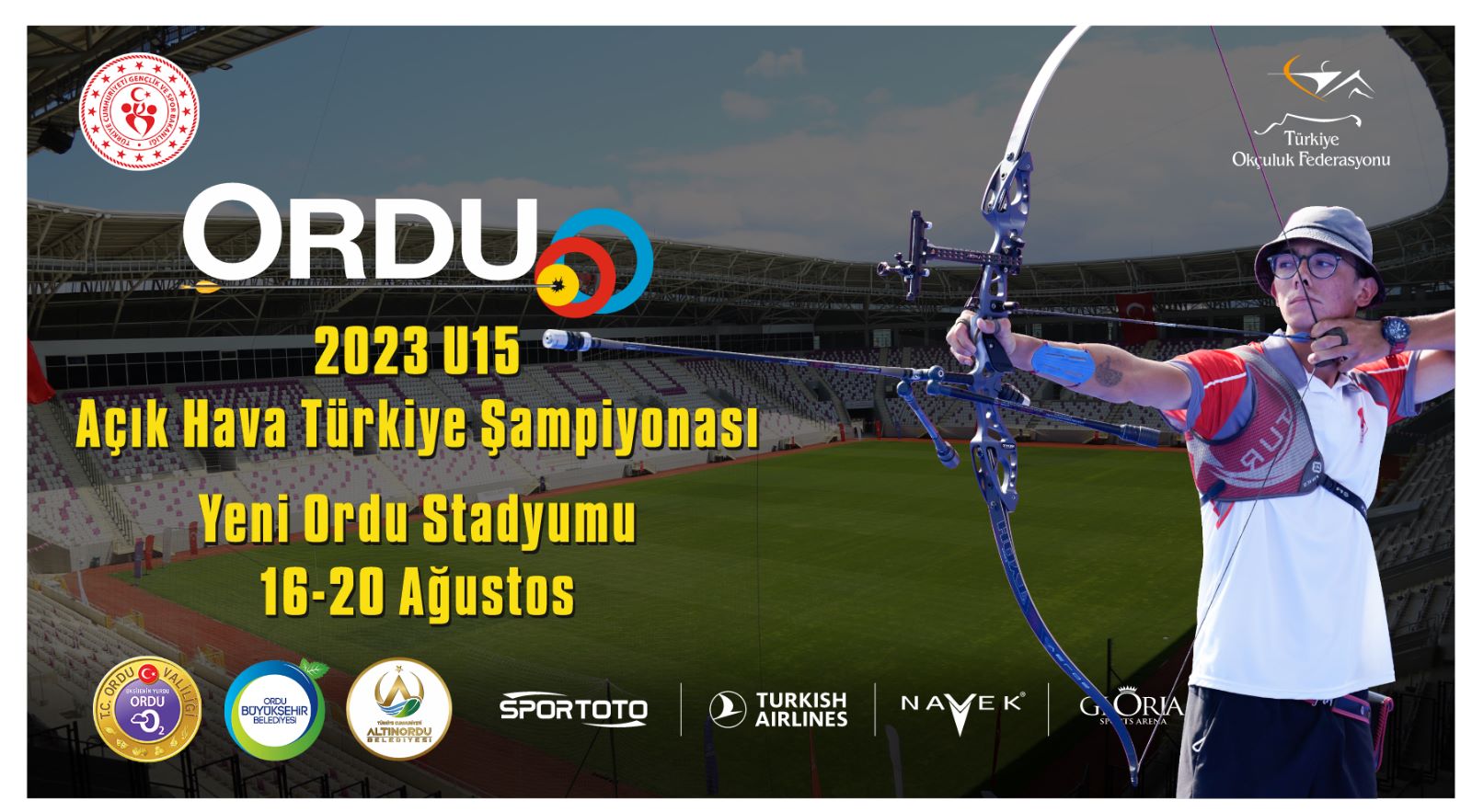 &nbsp;&nbsp;&nbsp;&nbsp; U15 Açık Hava Türkiye Okçuluk Şampiyonası Ordu’da başlıyor. U15
