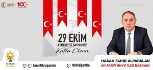 Ak Parti Ünye İlçe Başkanı Hasan Fahri Alparslan, 29 Ekim
