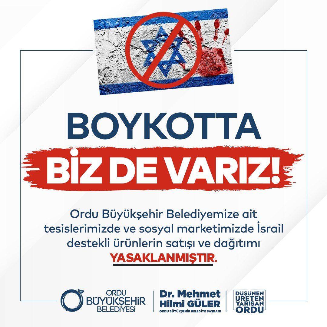 BÜYÜKŞEHİR’DEN İSRAİL DESTEKLİ ÜRÜNLERE BOYKOT Ordu Büyükşehir Belediye Başkanı Dr.