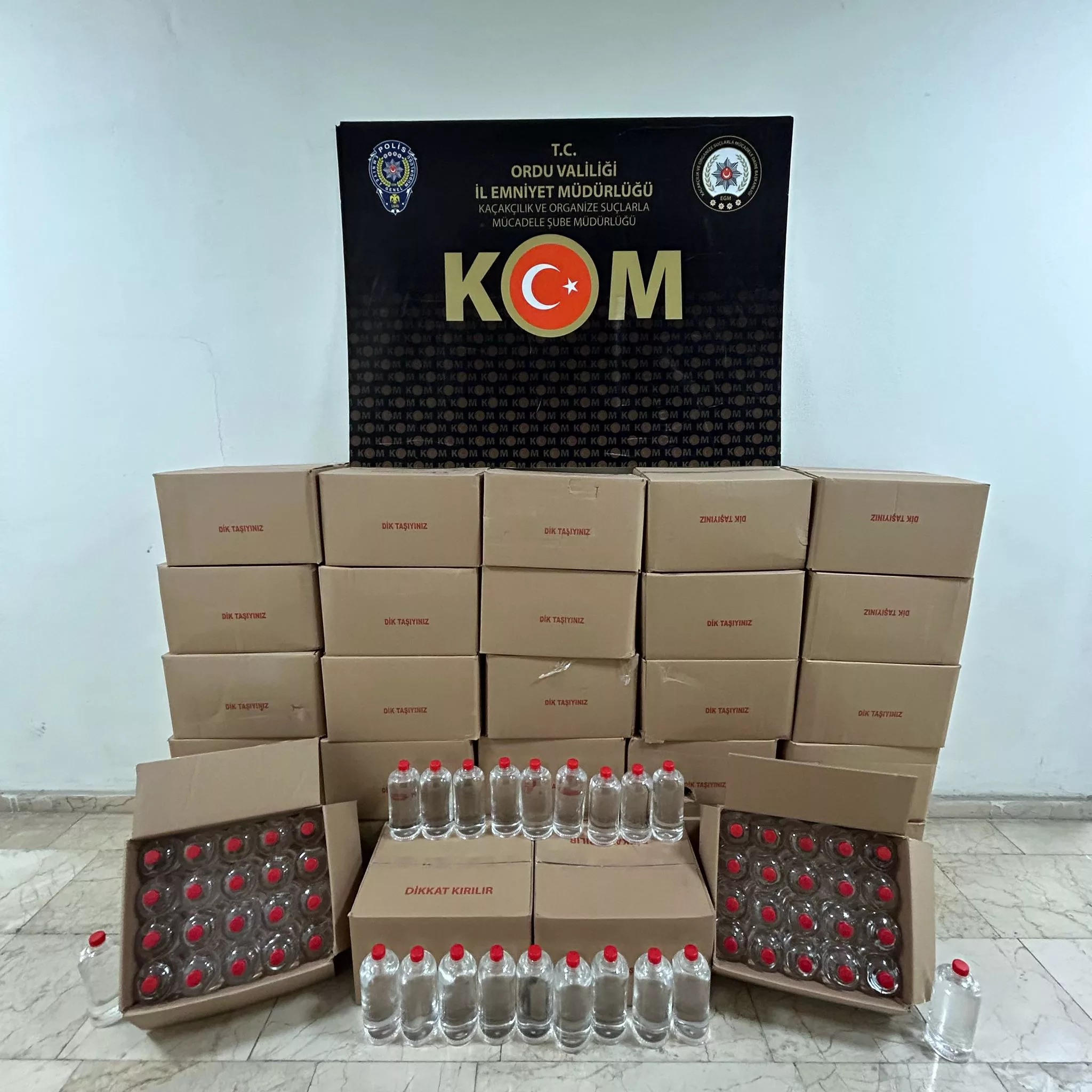 Ordu Emniyet Müdürlüğü KOM Şube Müdürlüğü’nün Operasyonuyla 600 Litre Etil