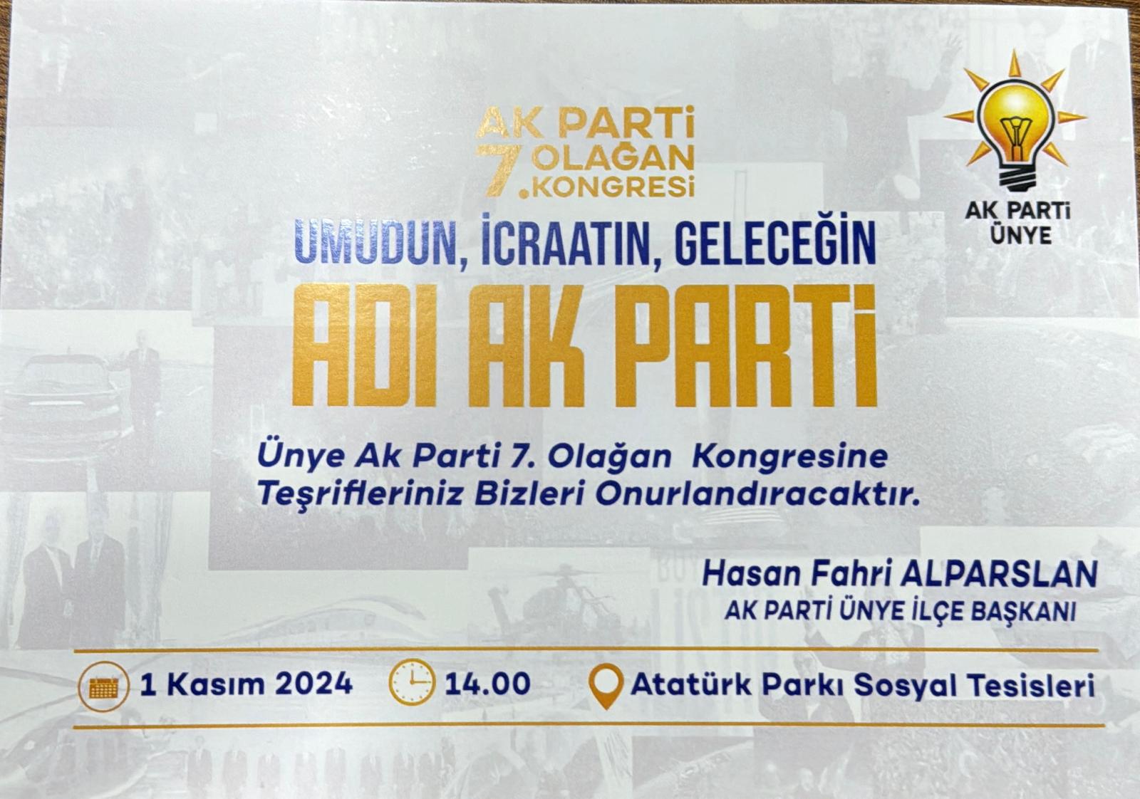 AK Parti Ünye İlçe Başkanlığı 7. Olağan Kongresi Gerçekleştirilecek AK