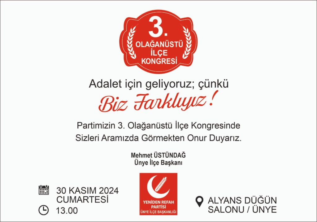 Yeniden Refah Partisi Ünye İlçe Teşkilatı 3. Kongreye Hazırlanıyor WhatsApp Image 2024 11 27 at 23.12.54