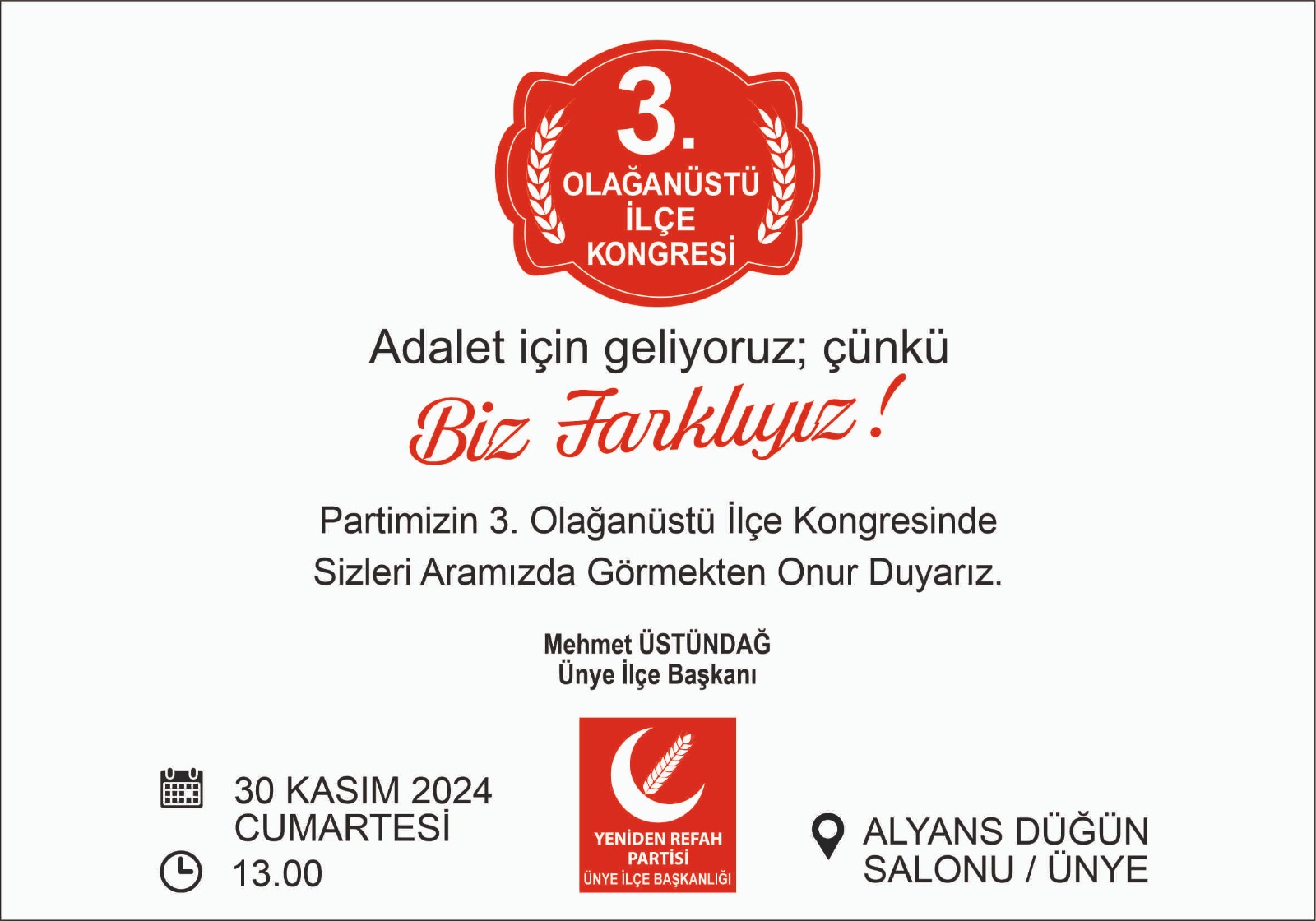 Yeniden Refah Partisi Ünye İlçe Teşkilatı, 3. kez İlçe Kongresi