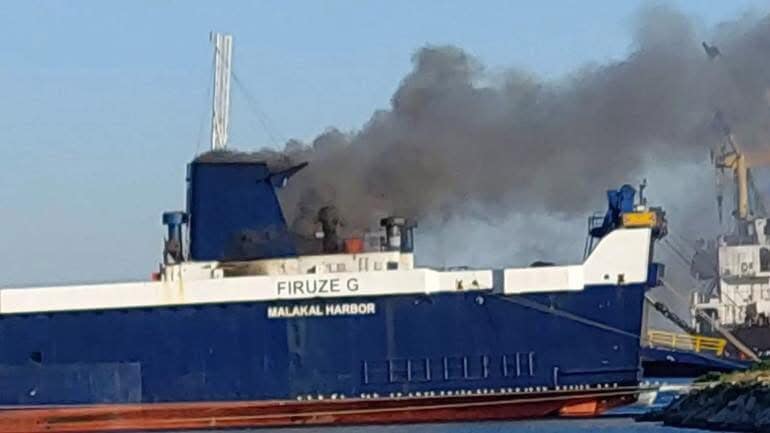 SAMSUN LİMANI’NDA KURU YÜK GEMİSİNDE YANGIN samsun gemi yangin