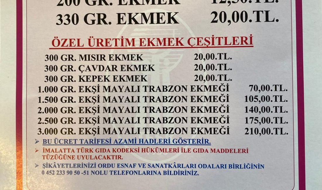 Ünye’de Ekmeğe Zam!