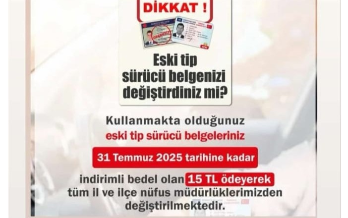 Eski Tip Ehliyetlerin Yenilenmesi İçin Son 7 Gün ehliyet yenileme