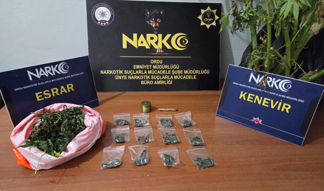 Ordu İl Emniyet Müdürlüğü Narkotik Suçlarla Mücadele Şube Müdürlüğü ekiplerince