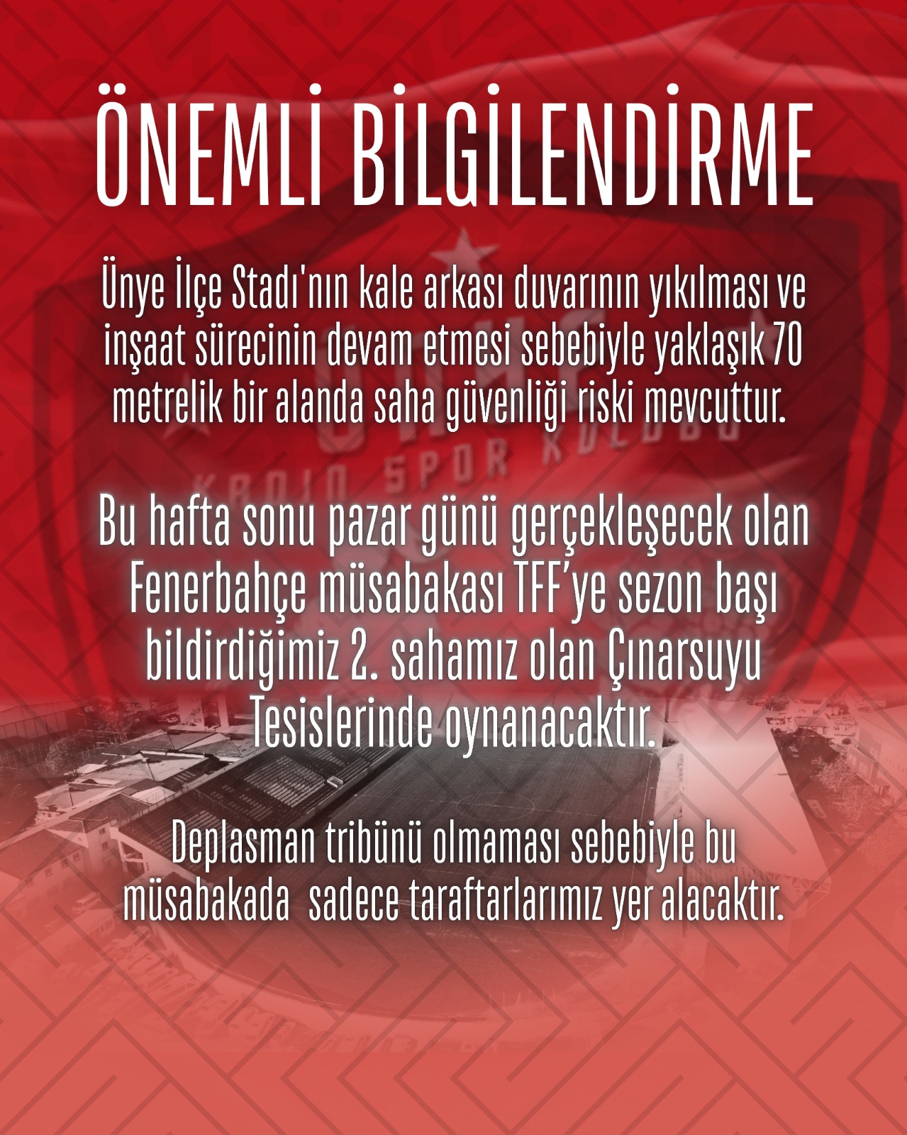 Ünye İlçe Stadı’ndaki Güvenlik Riski Nedeniyle Fenerbahçe Maçı Çınarsuyu’na Alındı WhatsApp Image 2025 12 23 at 13.09.40