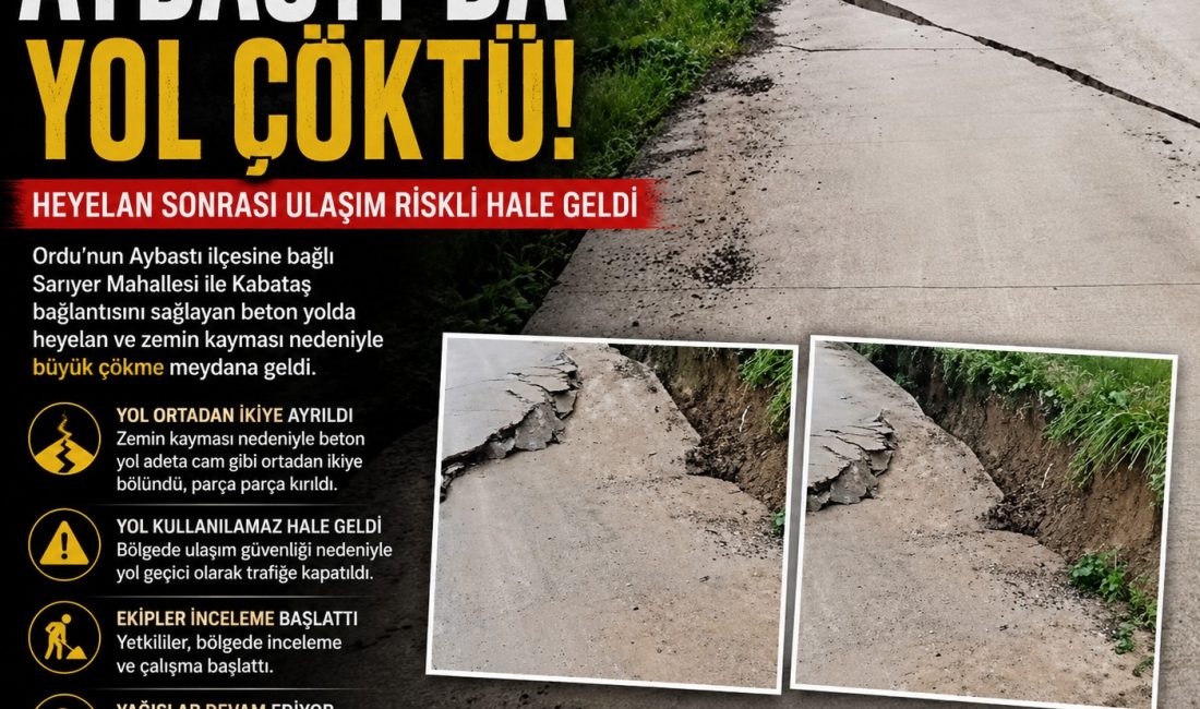 Sarıyer Mahallesi ile Kabataş bağlantısını sağlayan beton yolda heyelan nedeniyle