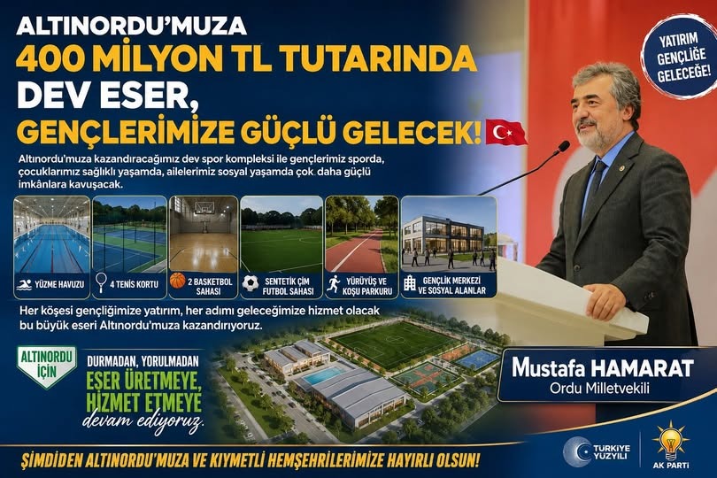 Altınordu’ya Dev Spor Kompleksi Geliyor Yüzme Havuzu, Tenis Kortları ve Gençlik Merkezi Yer Alacak dev spor kompleksi geliyor