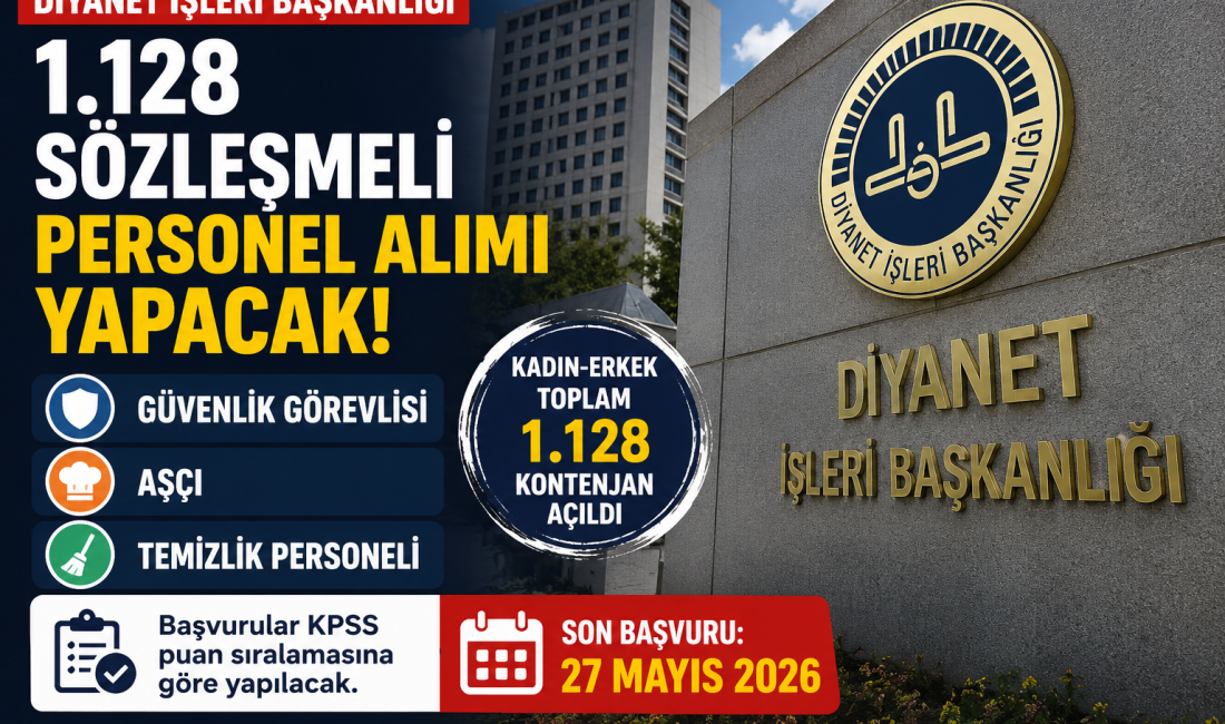 Diyanet İşleri Başkanlığı, farklı kadrolarda görevlendirilmek üzere toplam 1.128 sözleşmeli