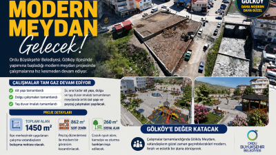 Ordu Büyükşehir Belediyesi tarafından Gölköy ilçesinde yapımı süren meydan çalışmaları