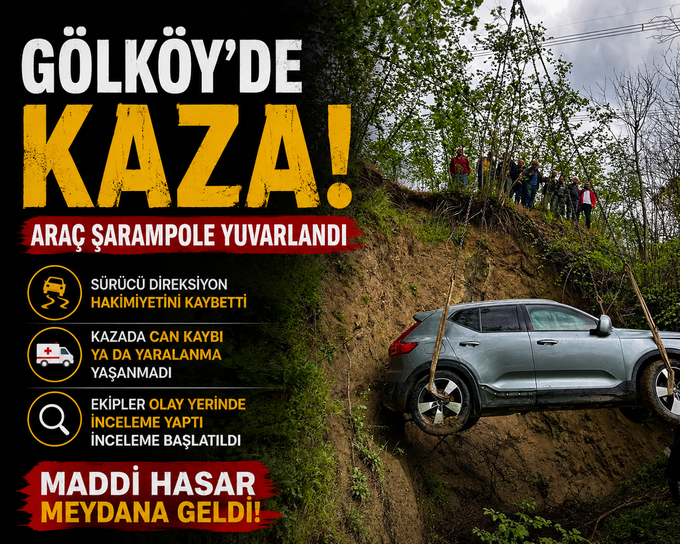 Gölköy’de Kaza: Otomobil Şarampole Yuvarlandı golkoy trafik kaza