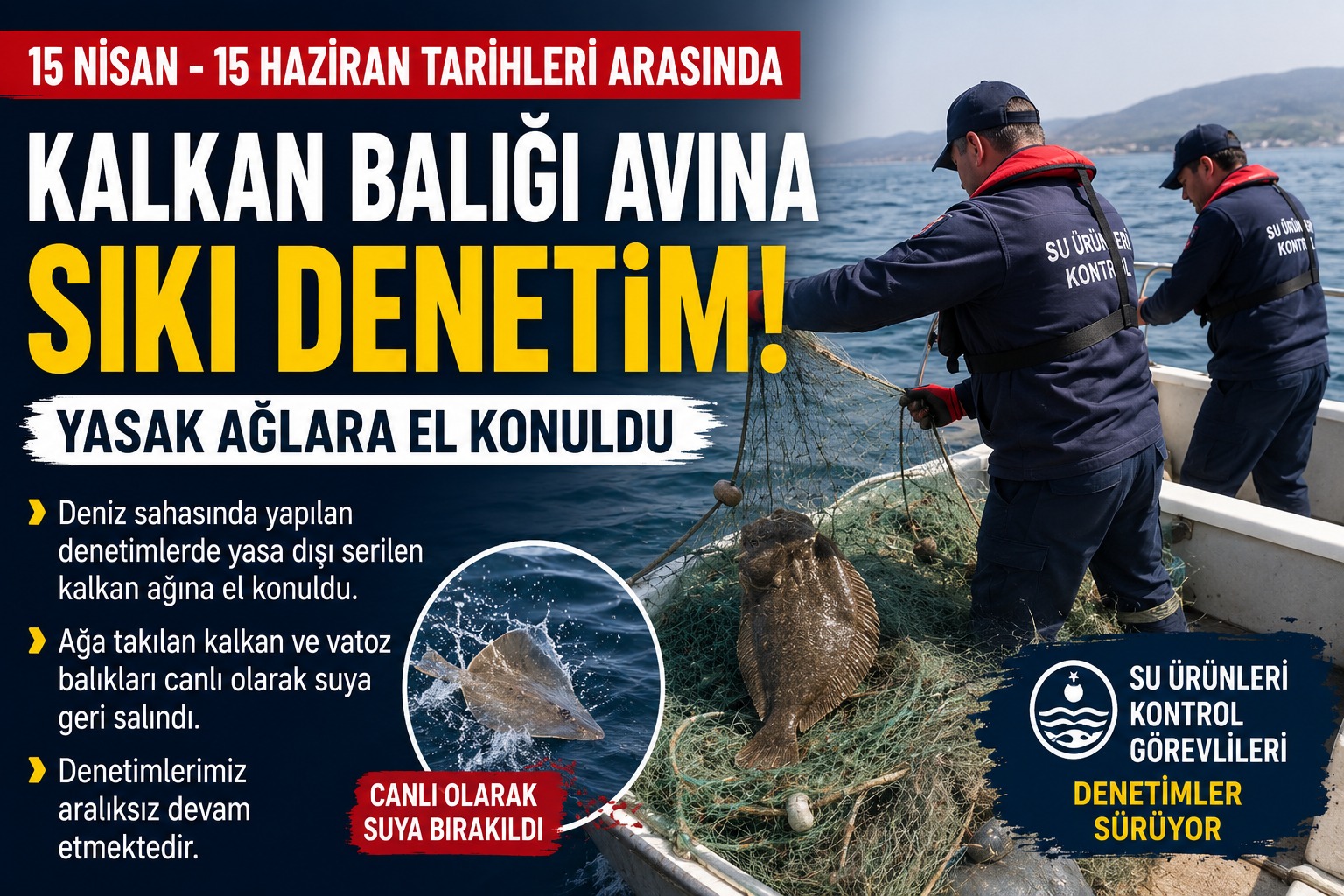 Ordu’da Kalkan Balığı Avına Sıkı Denetim: Yasak Ağlara El Konuldu kalkan baligi avi denetim