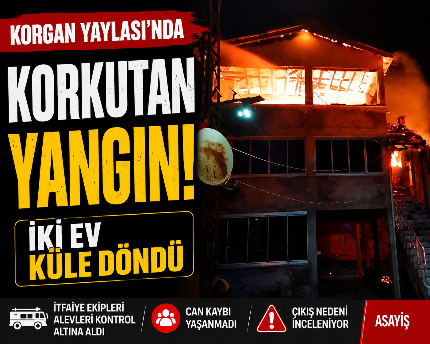 Ordu’nun Korgan ilçesindeki yaylada çıkan yangın iki evi tamamen kullanılamaz