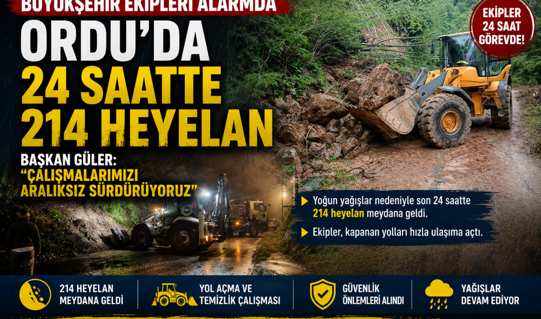 Ordu’da etkili olan yoğun yağışlar sonrası son 24 saatte 214