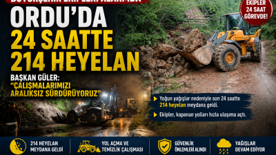Ordu’da etkili olan yoğun yağışlar sonrası son 24 saatte 214