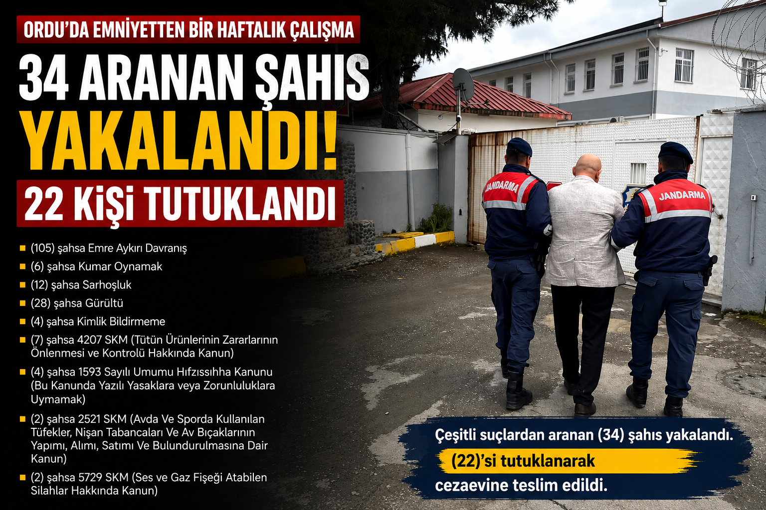 Ordu İl Emniyet Müdürlüğü Asayiş Şube Müdürlüğü ekipleri tarafından 11