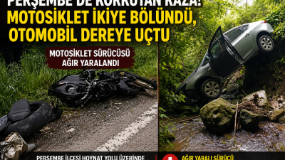 Hoynat yolu üzerindeki kazada otomobil dere yatağına savruldu.