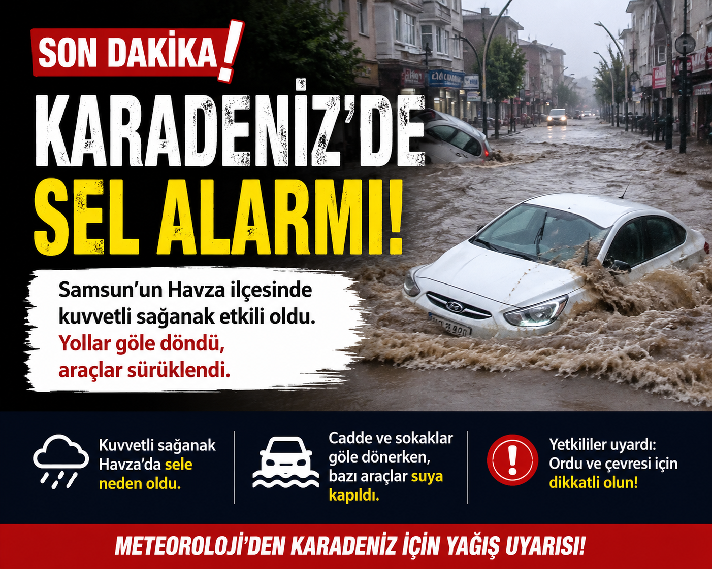 Karadeniz’de Sağanak Alarmı: Havza’da Su Baskınları Yaşandı samsun havza sel