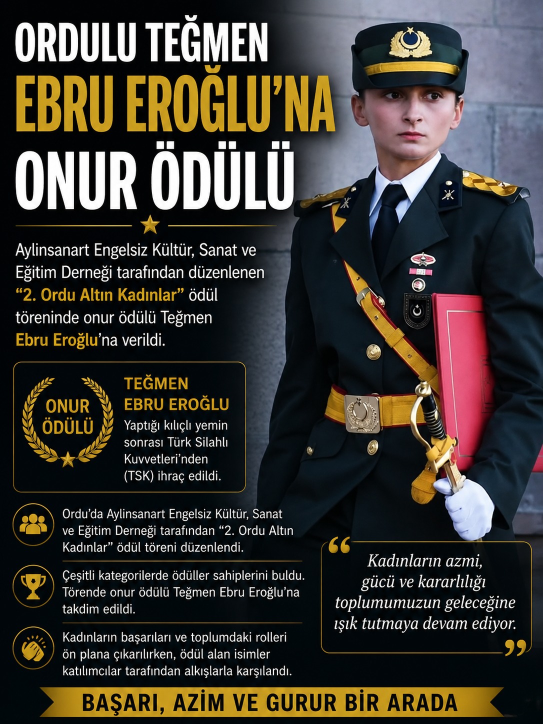 Ordulu Teğmen Ebru Eroğlu’na Onur Ödülü tegmen ebru eroglu