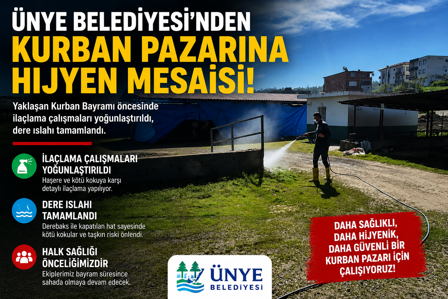 Ünye Belediyesi’nden Kurban Pazarı İçin Hijyen Mesaisi unye belediyesi kurban hazirlik