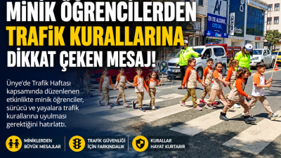 Trafik Haftası kapsamında Ünye’de düzenlenen farkındalık etkinliğinde minik öğrenciler sürücü
