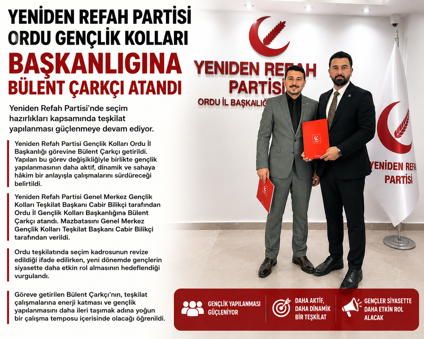 Yeniden Refah Partisi Ordu Gençlik Kolları Başkanlığına Bülent Çarkçı Atandı yeniden refah ordu