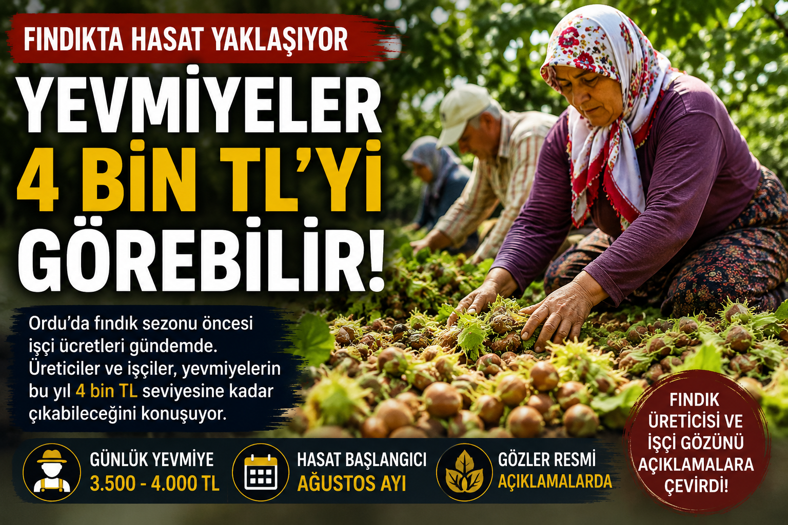 Ordu'da yaklaşan fındık sezonu öncesi işçi ücretleri konuşulmaya başlandı. Üreticiler
