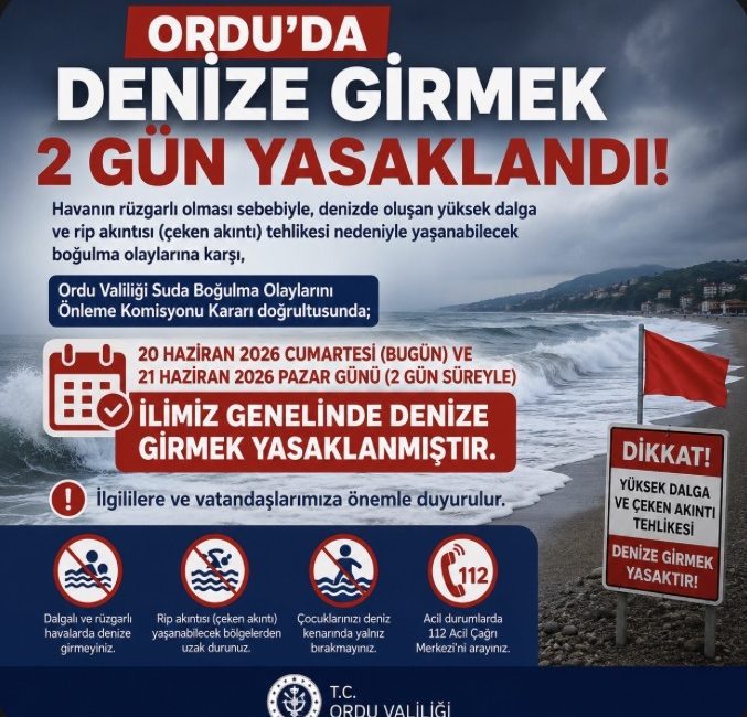 Ordu genelinde yüksek dalga ve çeken akıntı riski nedeniyle 20-21