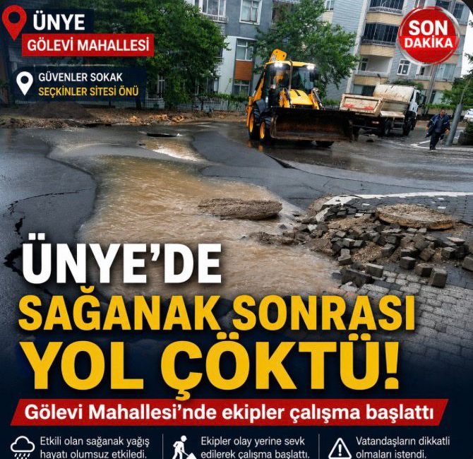 Ünye’de sabah saatlerinden itibaren etkili olan sağanak yağış, bazı bölgelerde