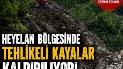 Kabataş-Çatalpınar arasındaki heyelan bölgesinde tehlike oluşturan kayaların kaldırılması için çalışmalar