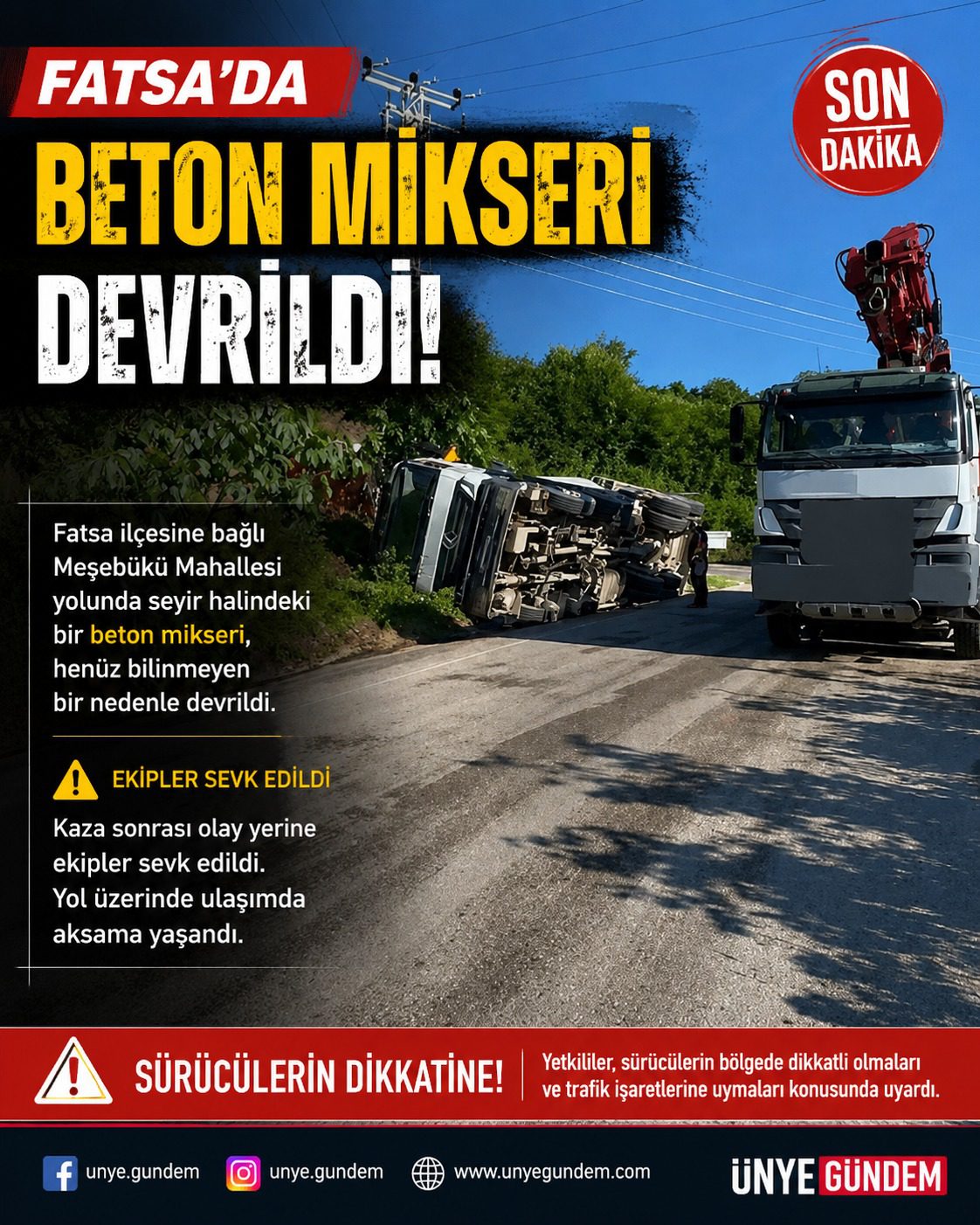 Fatsa'da Beton Mikseri Devrildi beton mikseri devrildi