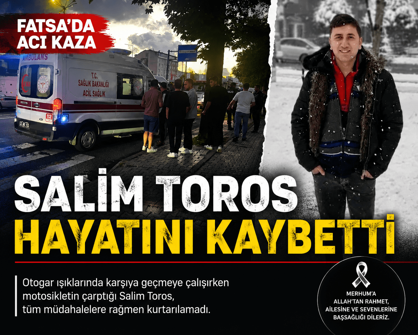 Ordu'nun Fatsa ilçesinde meydana gelen trafik kazası bir kişinin hayatını