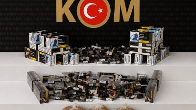 KOM ekiplerinin çalışmasında tarihi geçmiş nargile tütünleri ve kaçak sigaralar