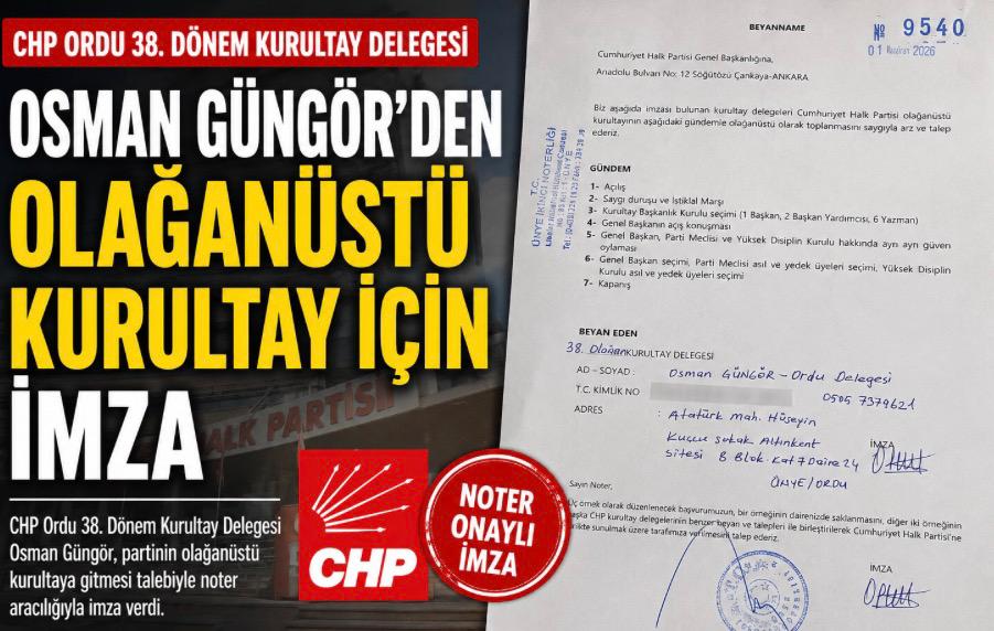 CHP Ordu 38. Dönem Kurultay Delegesi Osman Güngör, partinin olağanüstü