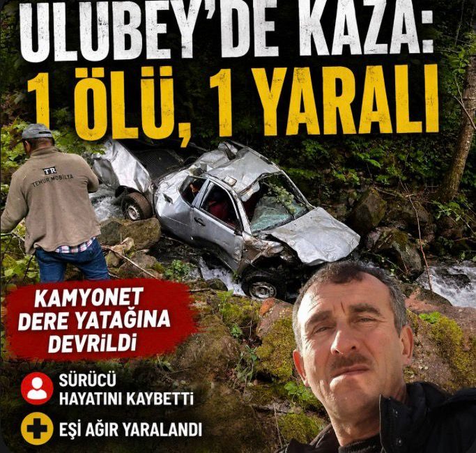 Ordu'nun Ulubey ilçesinde meydana gelen kazada kontrolden çıkan kamyonet dere