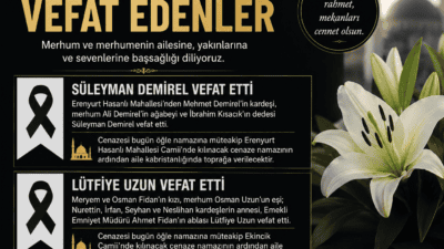 Ünye’de bugün iki acı kayıp yaşandı. Erenyurt Hasanlı Mahallesi’nden Süleyman