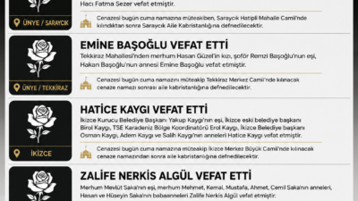 Ordu'nun Ünye, İkizce ve Çaybaşı ilçelerinde bugün hayatını kaybeden vatandaşlar