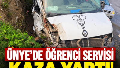 Ordu’nun Ünye ilçesinde ilkokul öğrencilerini taşıyan servis minibüsünün kontrolden çıkarak