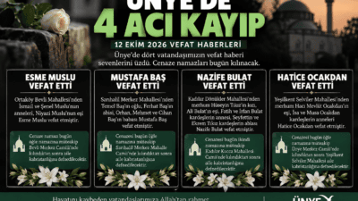 Açıklama: Ünye 12 Ekim 2026 vefat haberleri. Esme Muslu, Mustafa