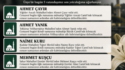 Ünye’de Bugün Vefat Edenler: 5 Ekim 2026 Vefat İlanları Ünye’de