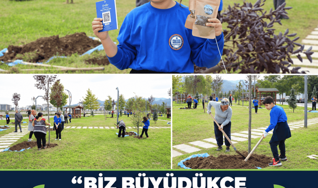 Ordu Melet Park’ta ağaç diken öğrenciler, ağaçlarının konumunu ve gelişimini