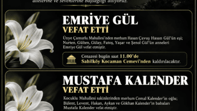 Ünye’de Emriye Gül ve Mustafa Kalender vefat etti. Çamurlu ve